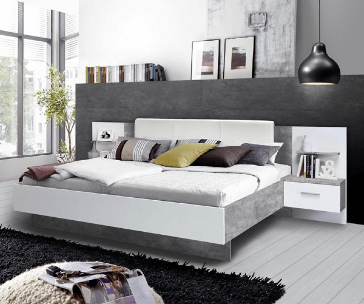 Schlafzimmer komplett 3-teilig Doppelbett 180x200cm Betonoptik lichtgrau weiß Bild 1