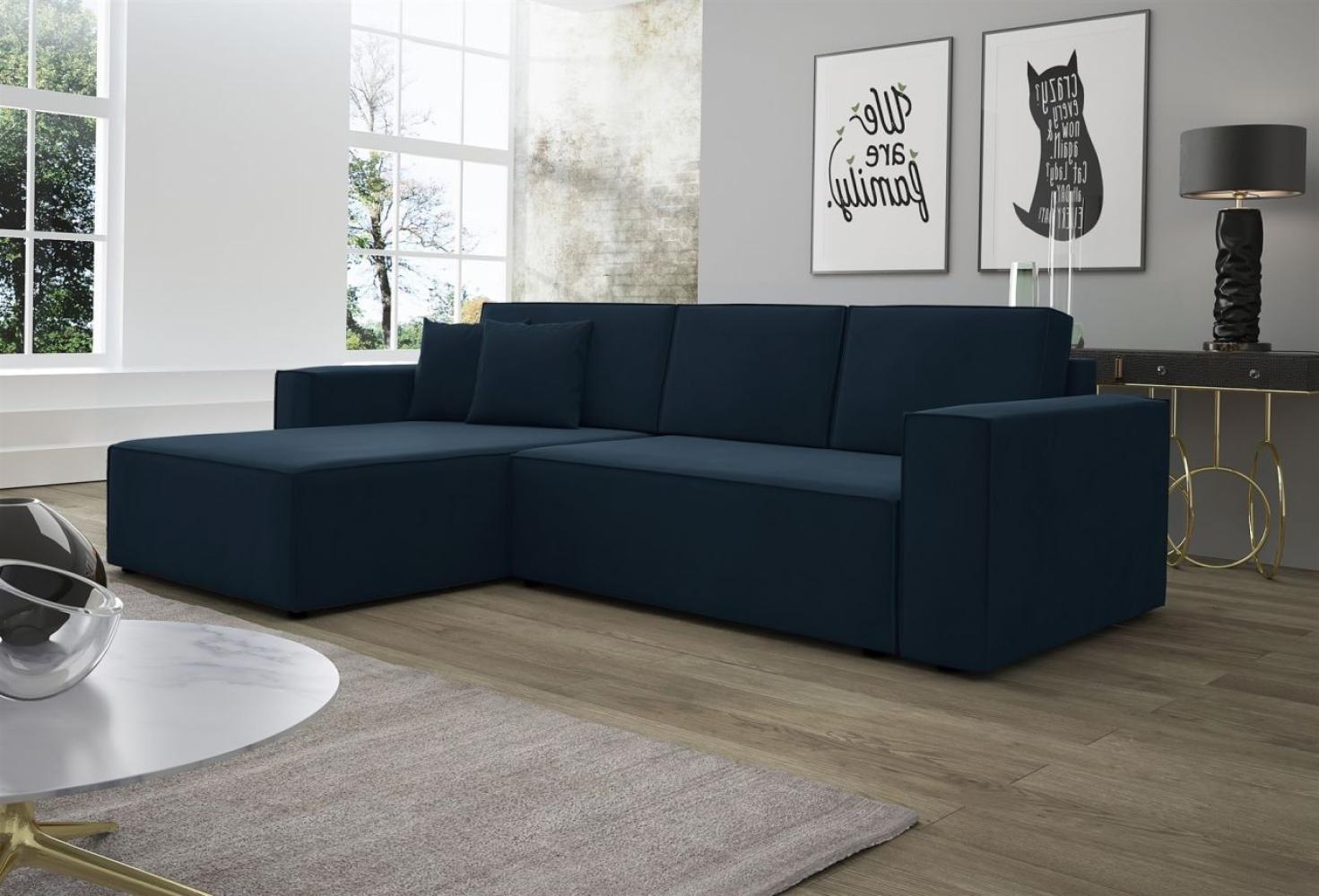 Ecksofa Schlafsofa Sofa CONOR PREMIUM Stoff Kronos Dunkelblau Ottomane Links Bild 1