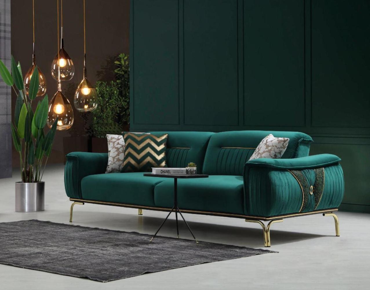 Casa Padrino Luxus Wohnzimmer Sofa mit verstellbarer Rückenlehne Grün / Gold 223 x 93 x H. 78 cm - Luxus Wohnzimmer Möbel Bild 1