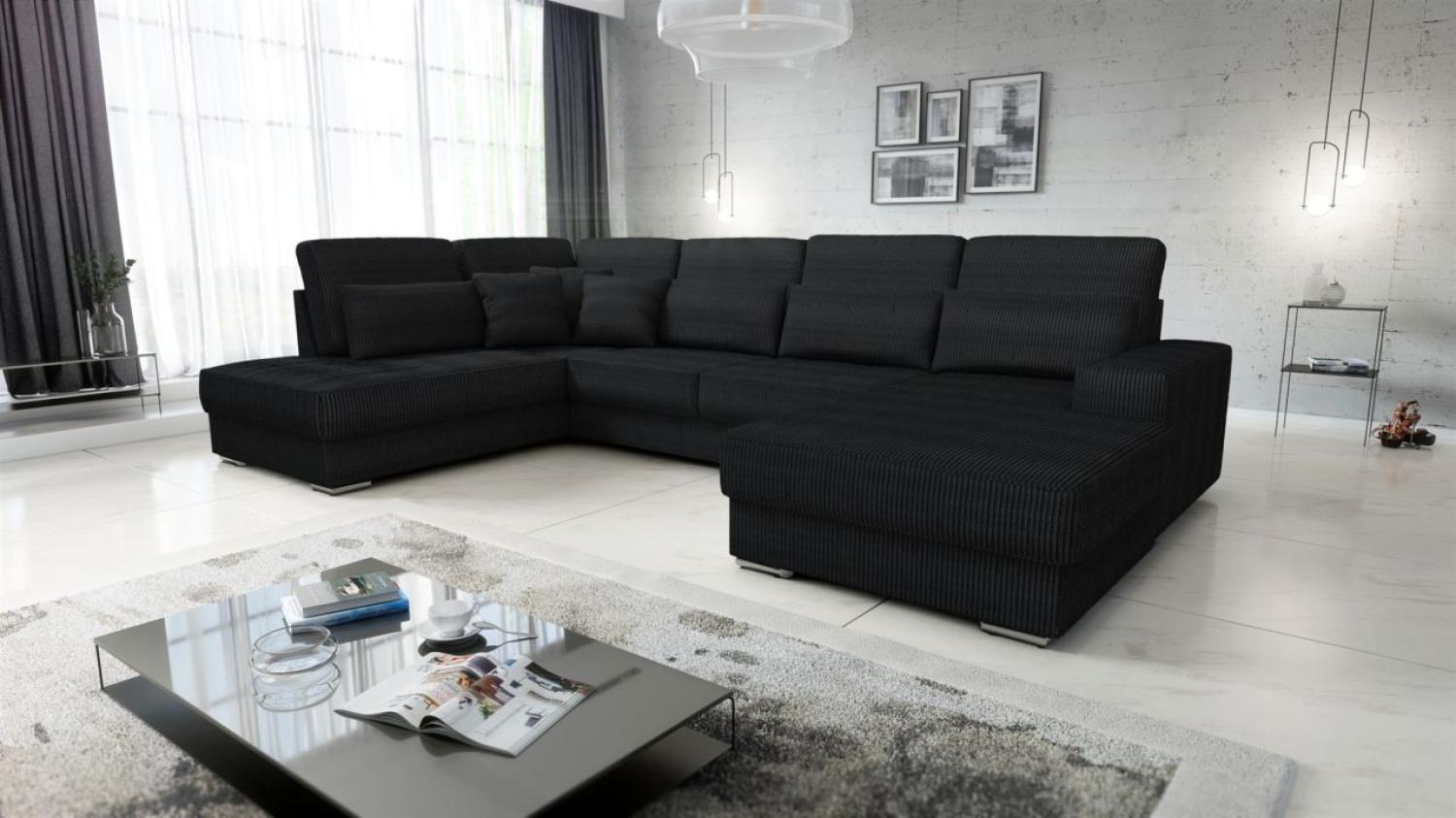 Wohnlandschaft Sofa U-Form NEVIO Stoff Scala Schwarz Ottomane Rechts Bild 1