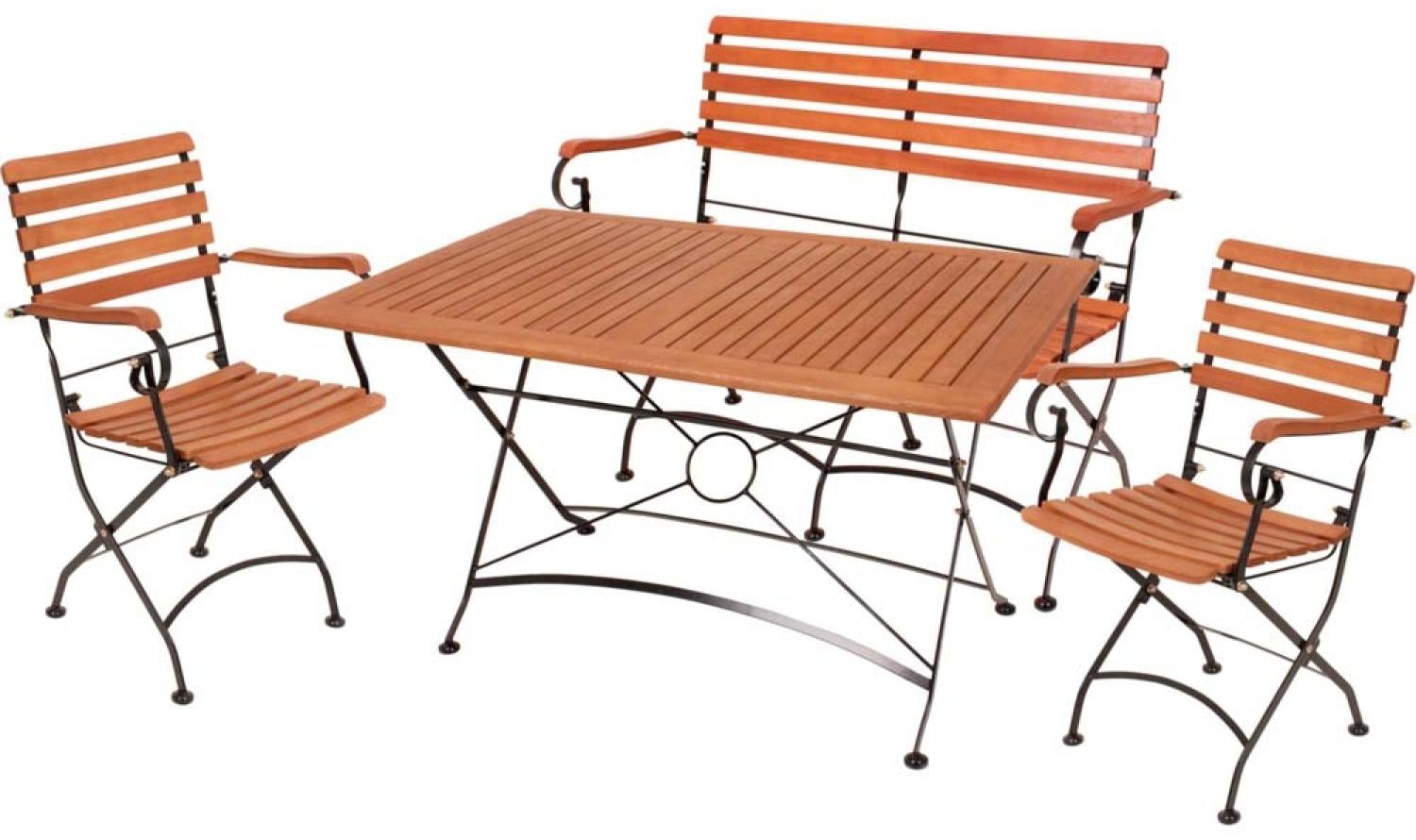 Tischgruppe WIEN, 4 teilig, Tisch, 2 Stühle, Bank, Eukalyptus Bild 1