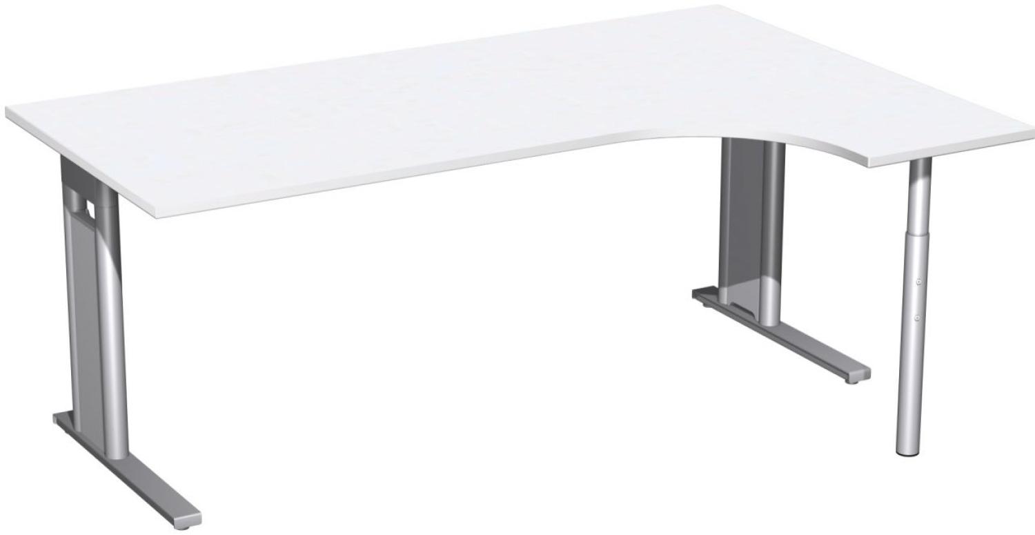 PC-Schreibtisch 'C Fuß Pro' rechts, feste Höhe 180x120x72cm, Weiß / Silber Bild 1
