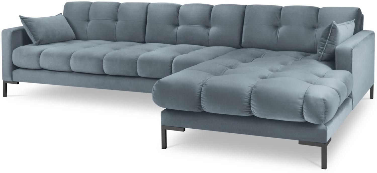 Micadoni 5-Sitzer Samtstoff Ecke rechts Sofa Mamaia | Bezug Light Blue | Beinfarbe Black Metal Bild 1