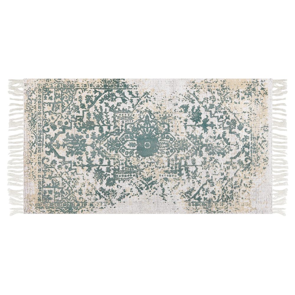 Teppich Viskose beige grün 80 x 150 cm orientalisches Muster Kurzflor BOYALI Bild 1