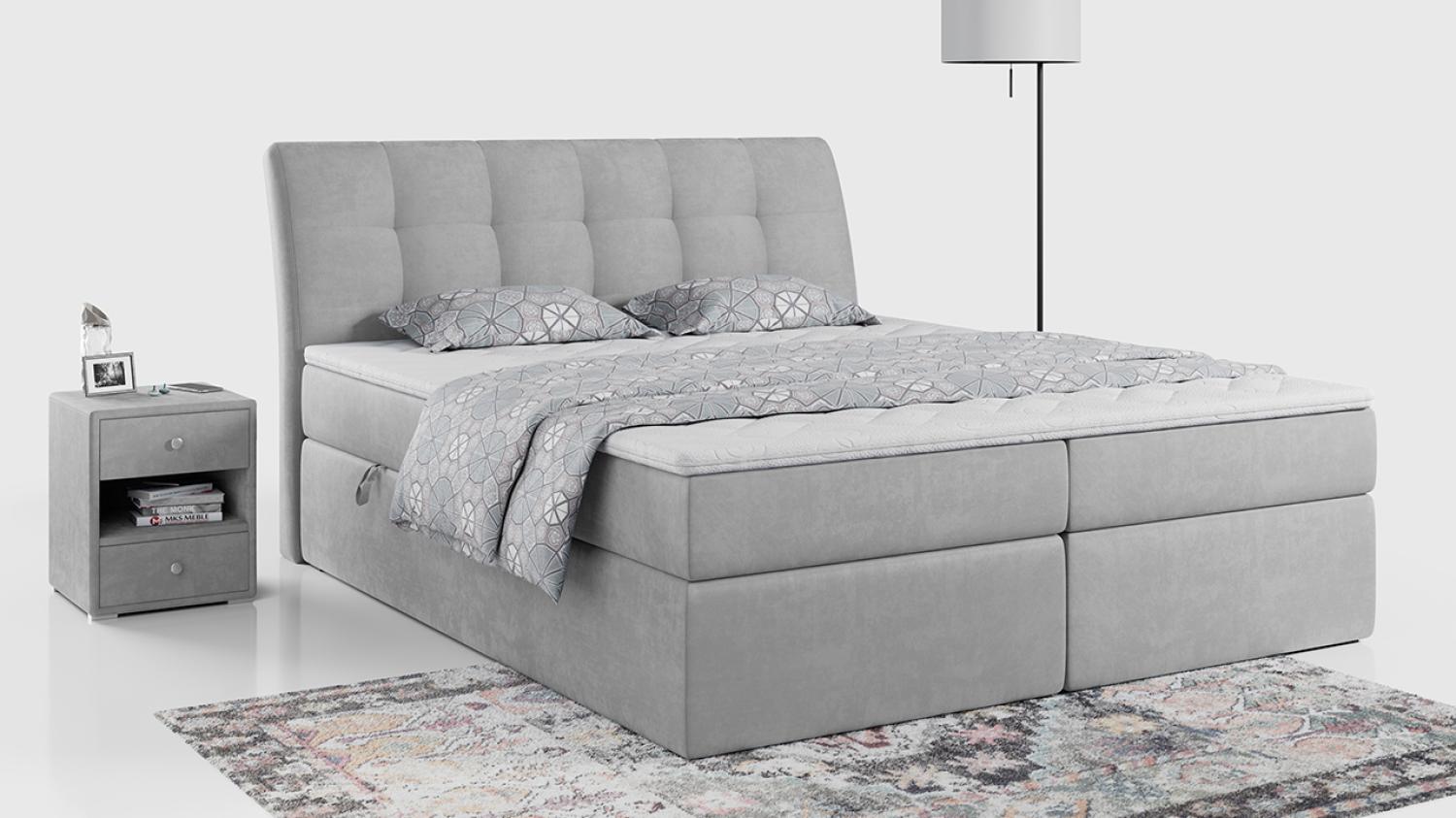 Boxspringbett Polsterbett mit Multipocket-Matratze und Topper - DIEGOS - 160x200cm - Hellgrau Mikrofaser - H3 Bild 1