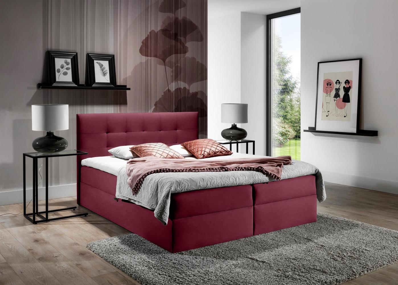 99rooms Chester Boxspringbett Velours ROYAL VELVET Bordeaux 180x200 cm Bild 1