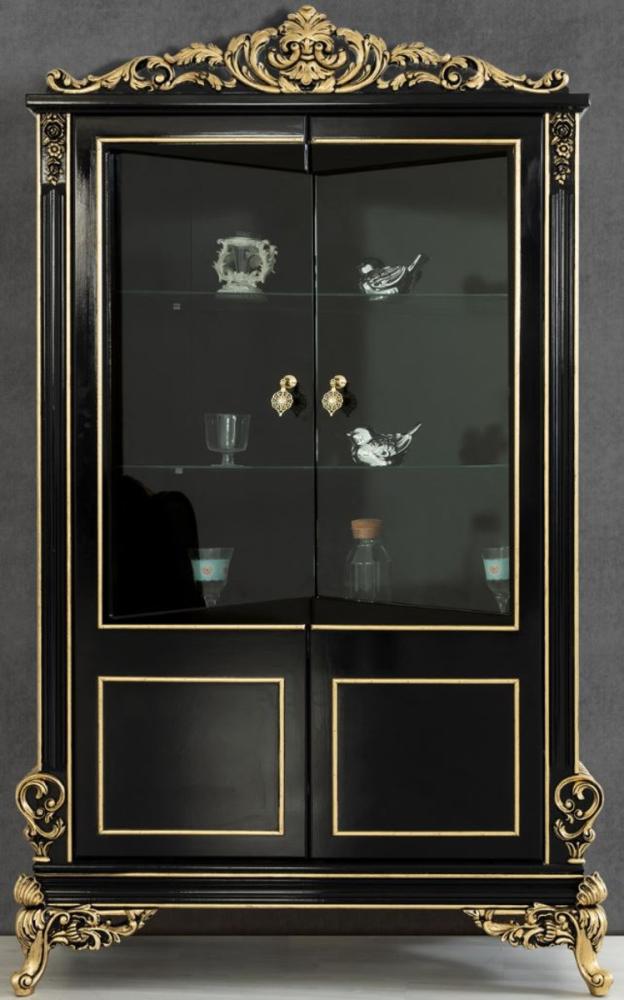 Casa Padrino Luxus Barock Wohnzimmer Vitrine Schwarz / Gold 130 x 55 x H. 210 cm - Prunkvoller Barock Vitrinenschrank mit 2 Glastüren - Edle Barock Möbel Bild 1