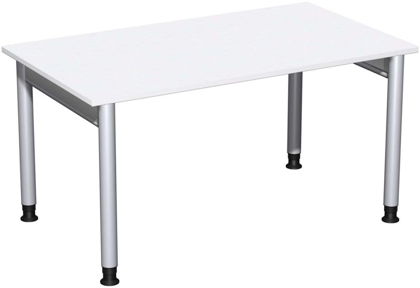 Schreibtisch '4 Fuß Pro' höhenverstellbar, 140x80cm, Weiß / Silber Bild 1