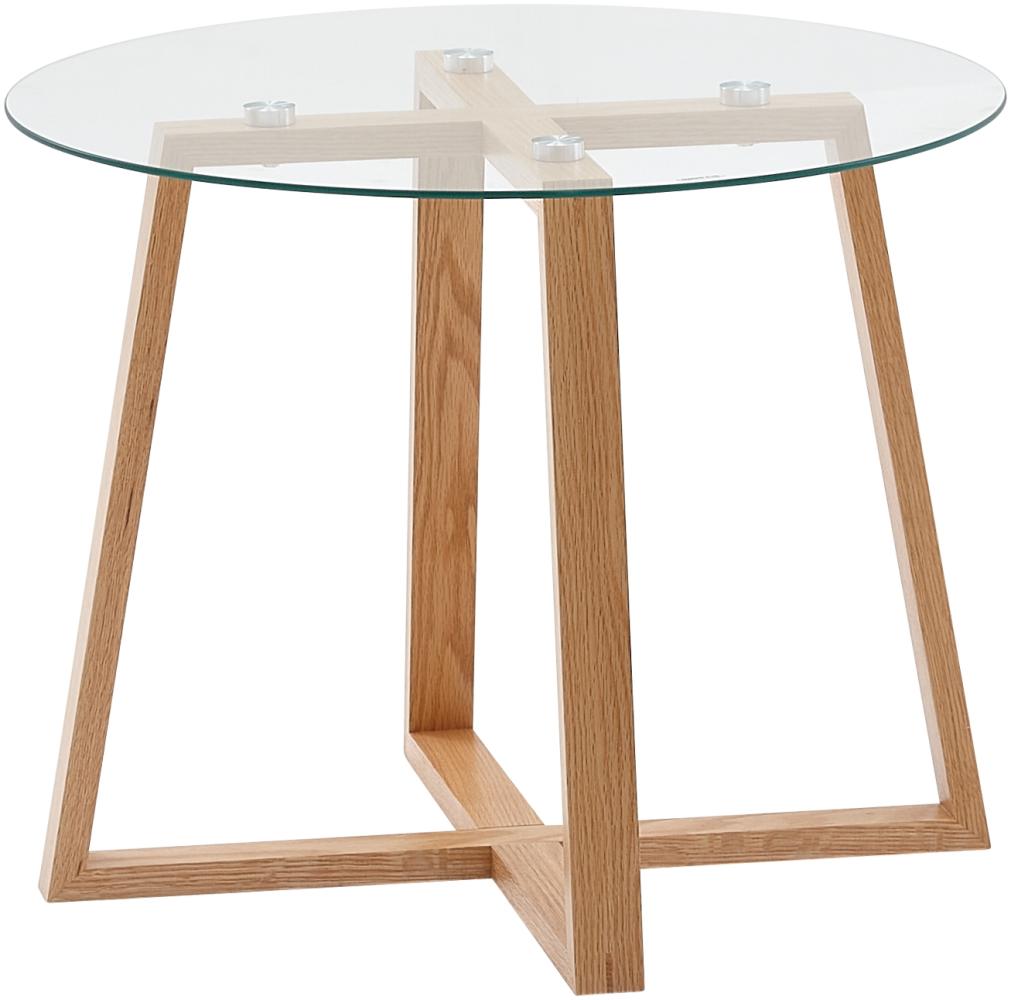 KADIMA DESIGN Couchtisch aus massiver Eiche und Glas - Modernes Holzgestell, transparente Tischplatte. Bild 1
