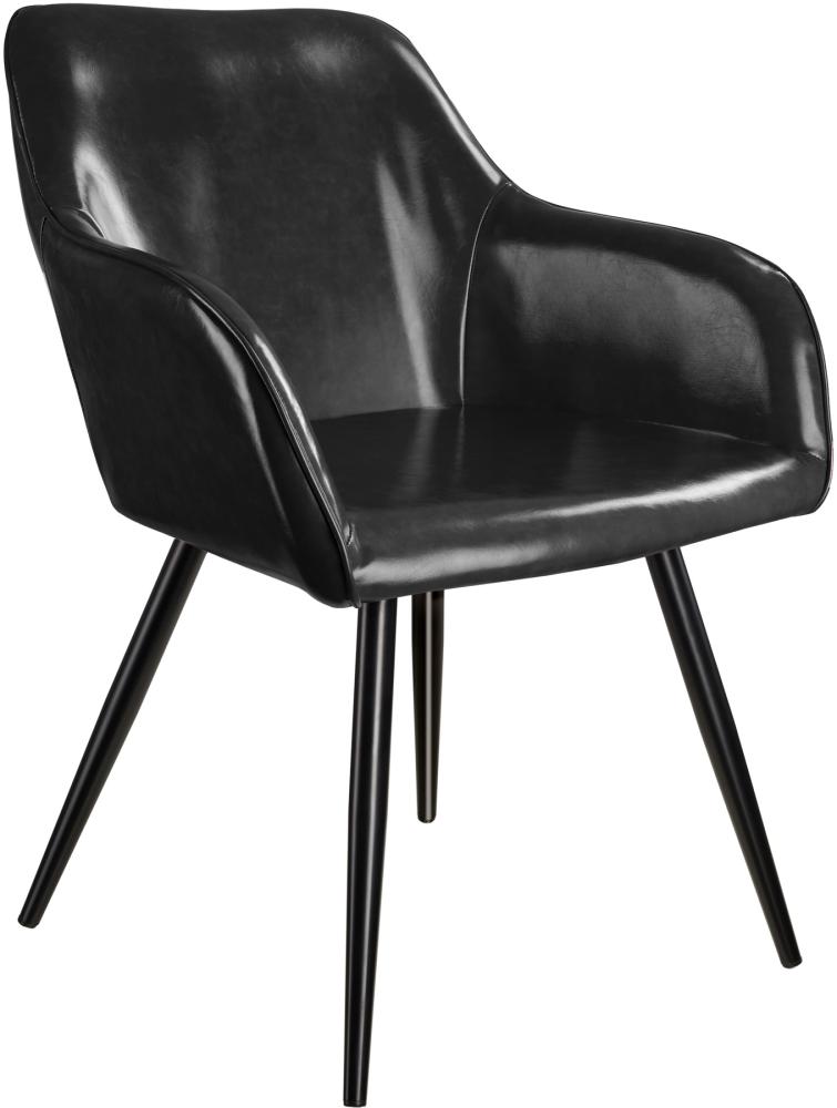 6er Set Stuhl Marilyn Kunstleder, schwarze Stuhlbeine - schwarz Bild 1
