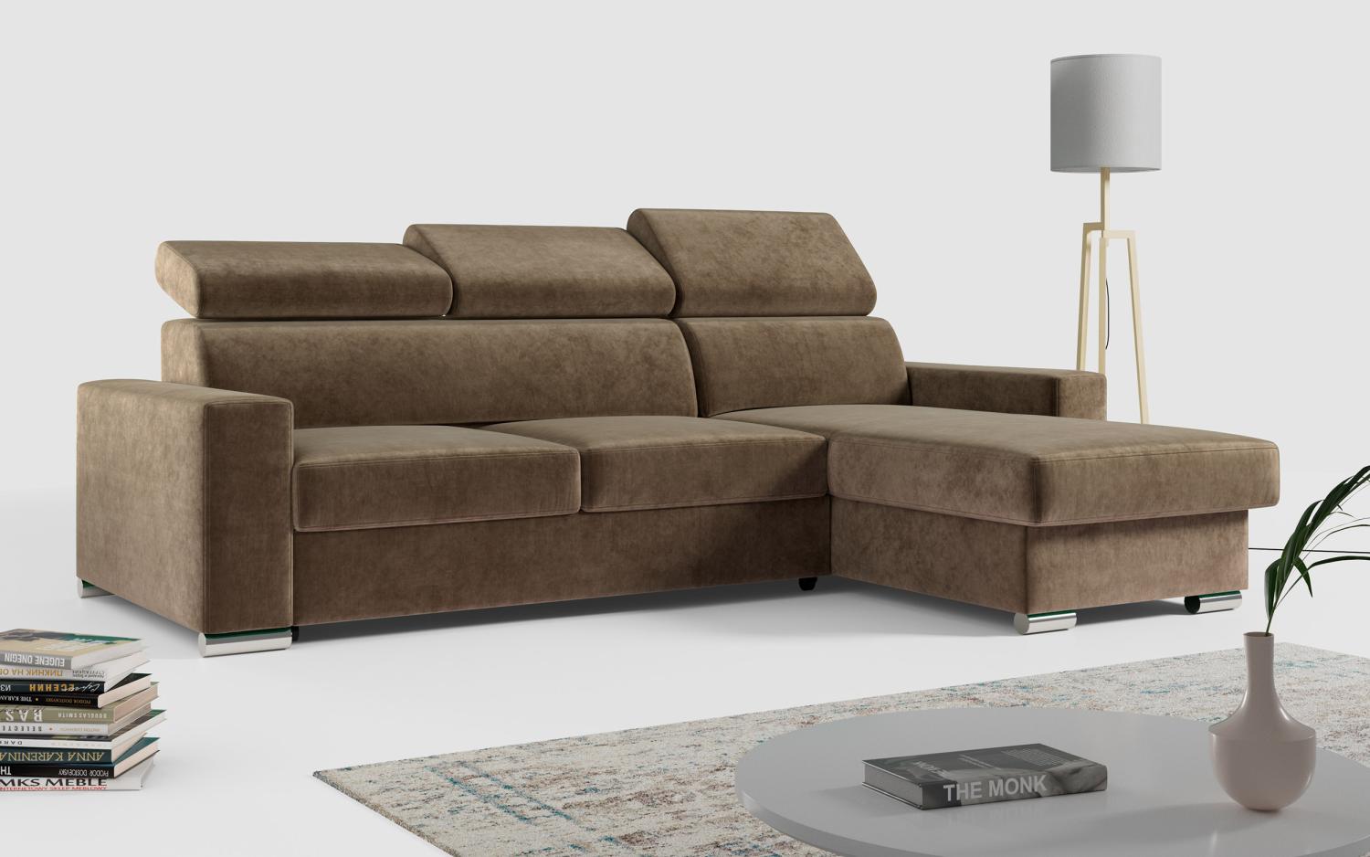 Ecksofa, Verstellbare Kopfstützen, L Couch, Polstersofa mit Bettkasten - FOX-L - Braun Bild 1