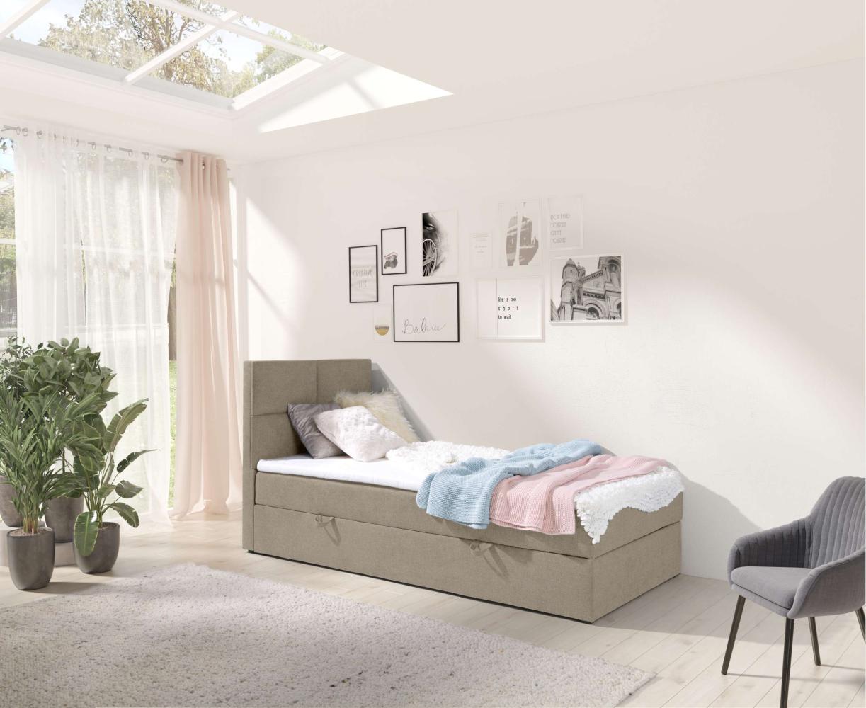 99rooms Larni Boxspringbett Strukturstoff INARI Hellbraun 80x200 cm Bild 1