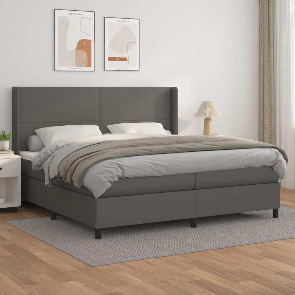 Boxspringbett mit Matratze Grau 200x200 cm Kunstleder Bild 1