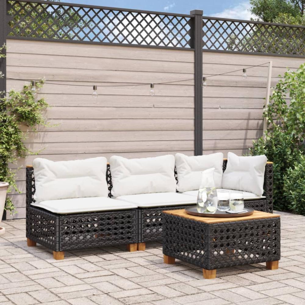 vidaXL Gartensofa mit Kissen 3-Sitzer Schwarz Poly Rattan Bild 1