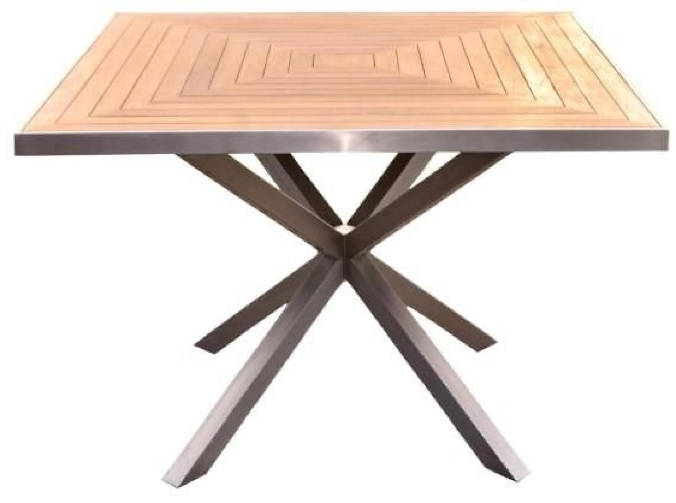 Designer Essgruppe Tisch Andalo + 4 Stühle Lavarone Teakholz Edelstahl - Tischplatte: 100 x 100 cm Bild 1