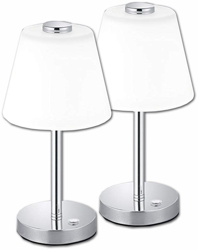 LED Tischleuchten 2er SET in Chrom glänzend mit Glaslampenschirm in weiss Bild 1