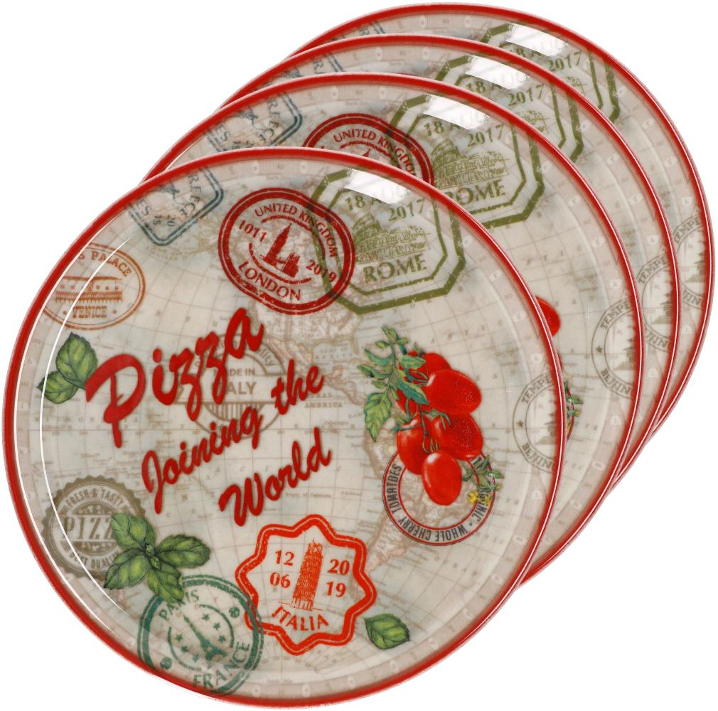 4er Set Pizzateller Rom rot Ø 33 cm Servier-Platte XL-Teller Porzellan Bild 1