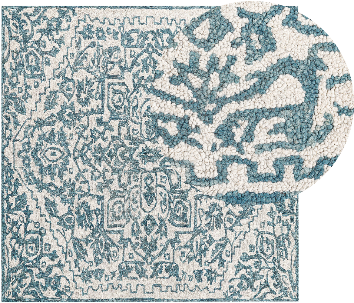 Teppich Wolle weiß blau 200 x 200 cm AHMETLI Bild 1