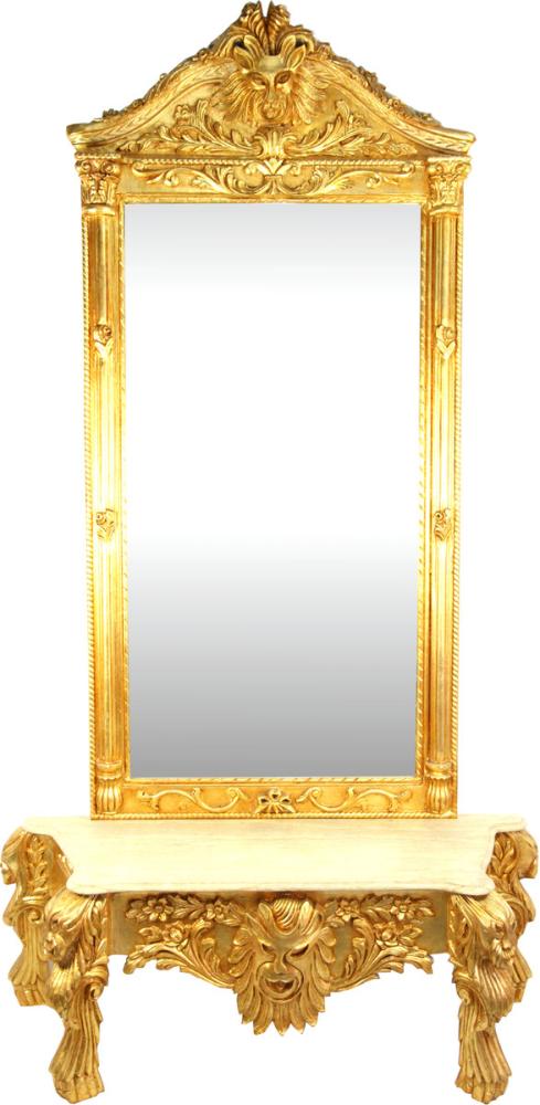 Große Casa Padrino Barock Spiegelkonsole Gold mit Marmorplatte Grimasse 140 x 50 x H250 cm - Spiegel Konsole - Eyecatcher Bild 1