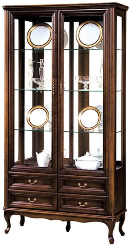 Casa Padrino Luxus Jugendstil Vitrinenschrank Dunkelbraun 114,5 x 42,5 x H. 206 cm - Wohnzimmerschrank mit 2 Glastüren und 4 Schubladen - Wohnzimmermöbel Bild 1