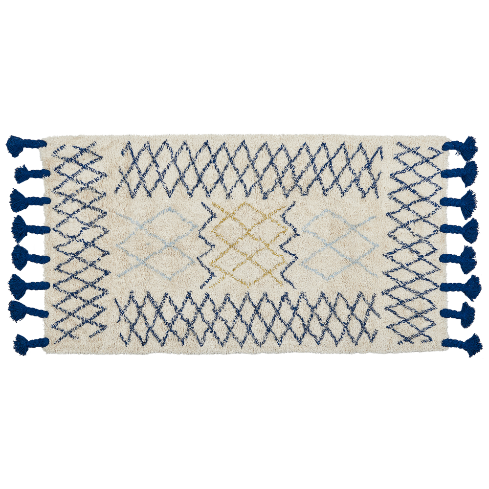 Teppich Baumwolle beige blau 80 x 150 cm geometrisches Muster Kurzflor ERZINCAN Bild 1