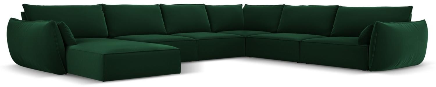 Micadoni 8-Sitzer Samtstoff Panorama Ecke rechts Sofa Kaelle | Bezug Bottle Green | Beinfarbe Black Plastic Bild 1