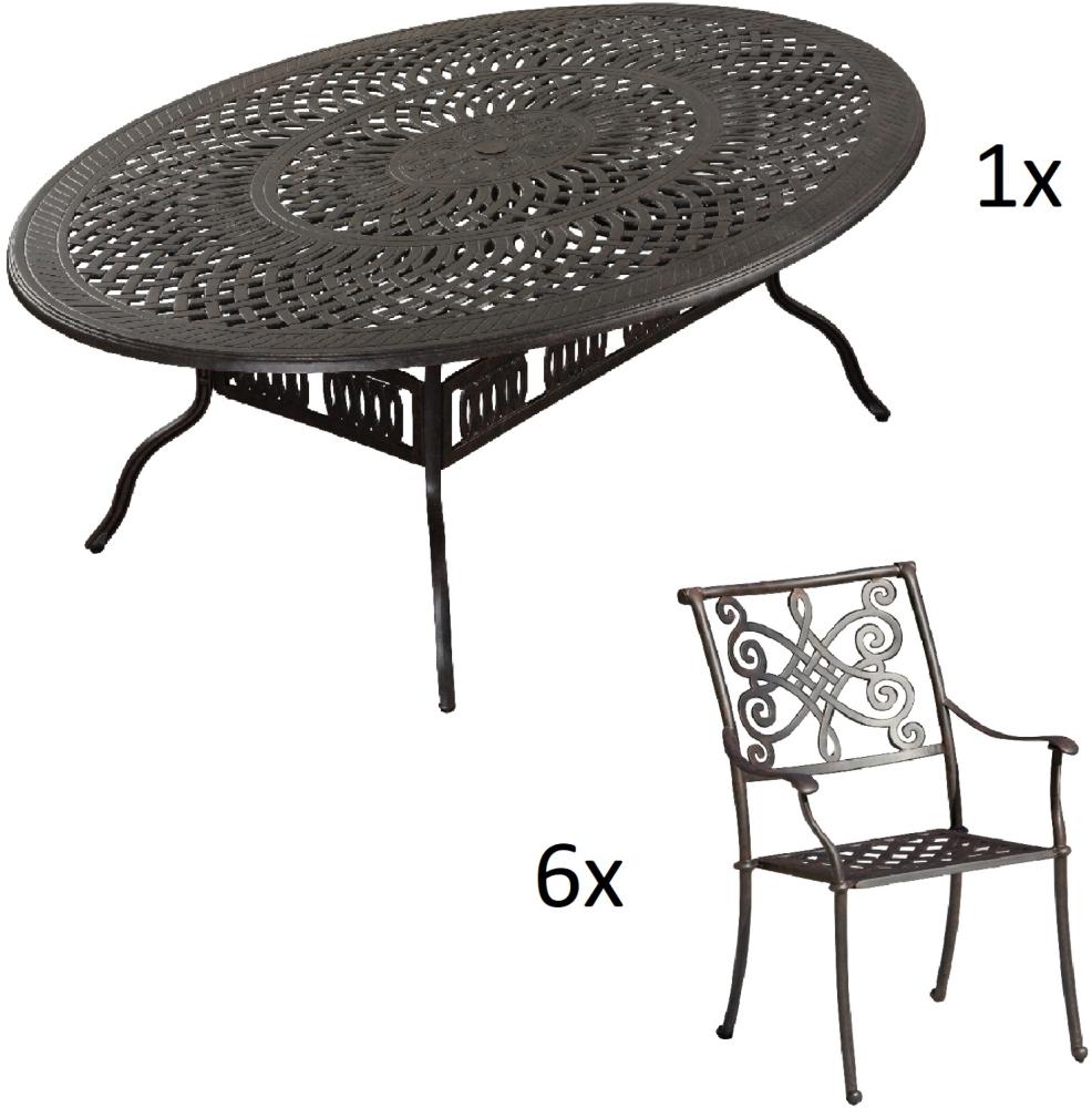 Inko 7-teilige Sitzgruppe Alu-Guss bronze Tisch oval 216x152x74 cm cm mit 6 Sesseln Tisch 216x152 cm mit 6x Sessel Nexus Bild 1