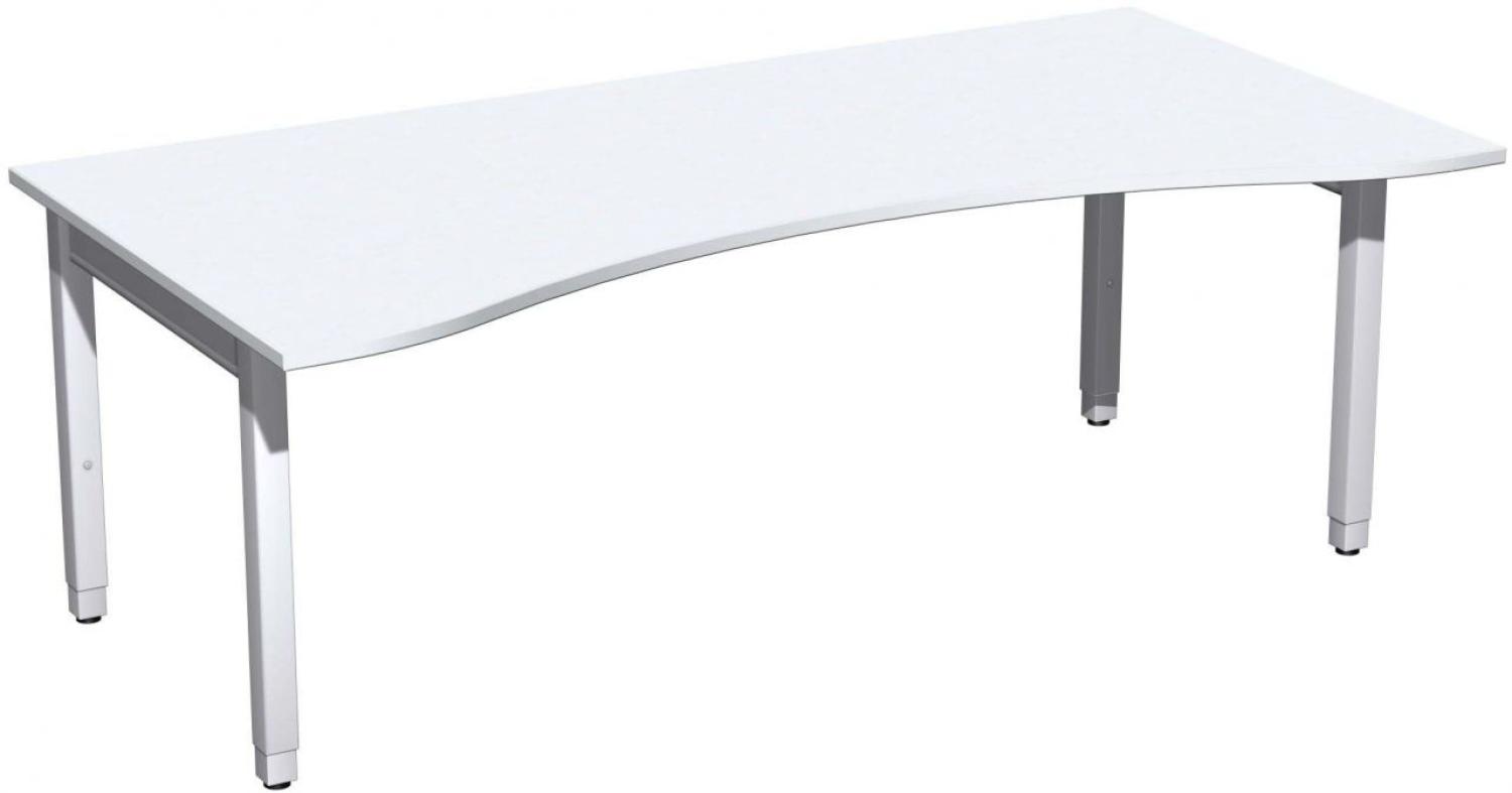 Schreibtisch '4 Fuß Pro Quadrat' Ergonomieform höhenverstellbar, 200x100x68-86cm, Weiß / Silber Bild 1