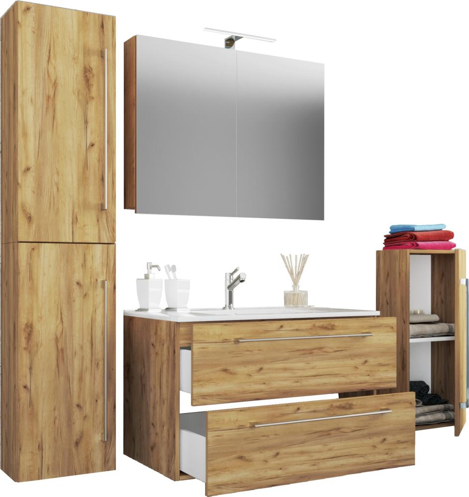 Badinos Bad Möbel Set Waschbecken Unterschrank Wandspiegel Badezimmer Waschtisch Bild 1