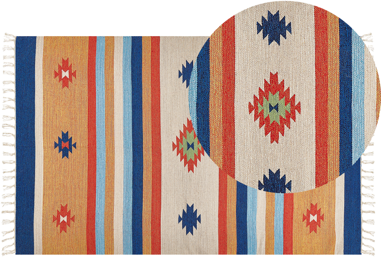 Kelim Teppich Baumwolle mehrfarbig 140 x 200 cm geometrisches Muster Kurzflor TARONIK Bild 1