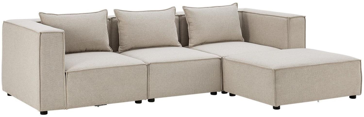 Juskys modulares Sofa Domas L - Couch für Wohnzimmer - 3 Sitzer - Ottomane, Armlehnen & Kissen - Ecksofa Eckcouch Ecke - Garnitur Stoff Beige Bild 1
