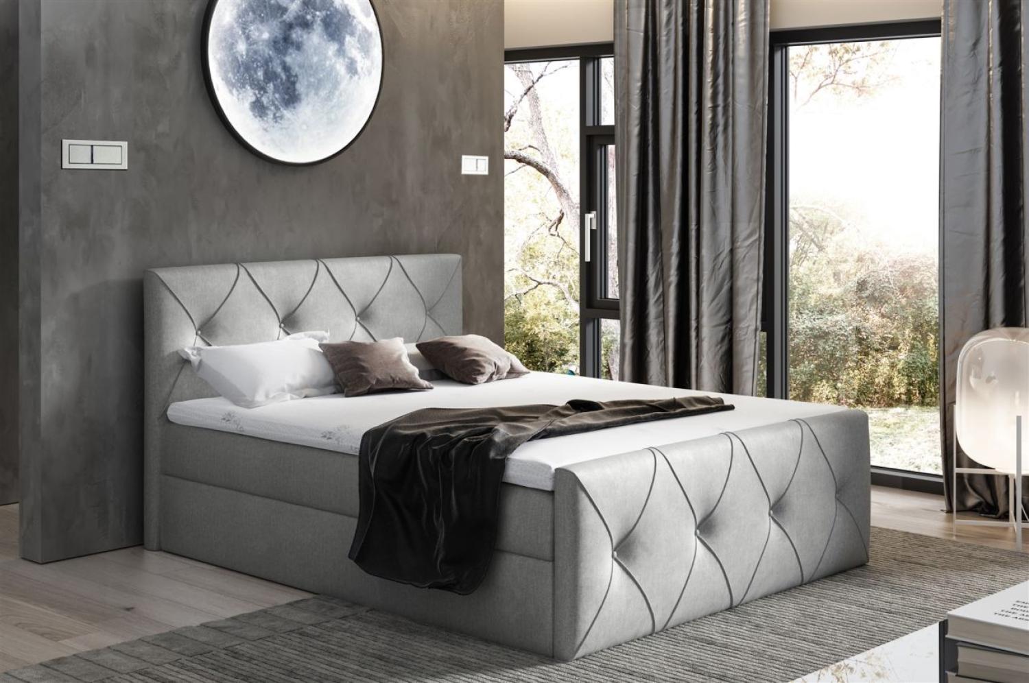 Boxspringbett Schlafzimmerbett LEWIS LUX 180x200cm in Stoff Monolith Silbergrau Bild 1