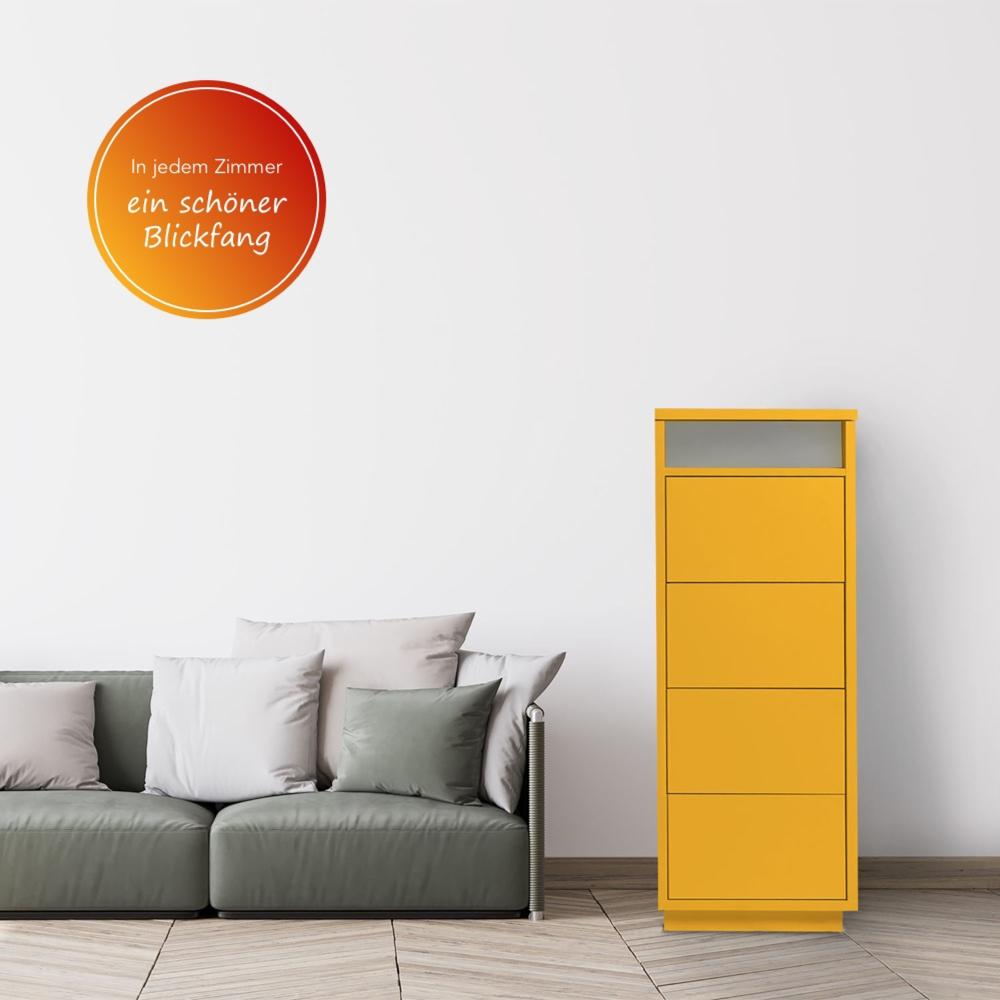 Kommode mit 4 Schubkästen, Klapp-Deckel & Dokumenten-Ablage mit Glasfenster - Schubladen-Turm - Push-To-Open Sideboard Orange Bild 1