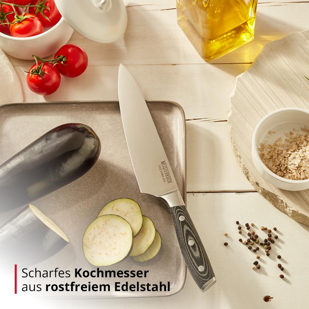 Meisterkoch Kochmesser Messer Küchenmesser | 20 cm Klinge aus rostfreiem deutschen Edelstahl | ergonomischer Micarta-Griff mit Fingerschutz, 3-fach vernietet Bild 1