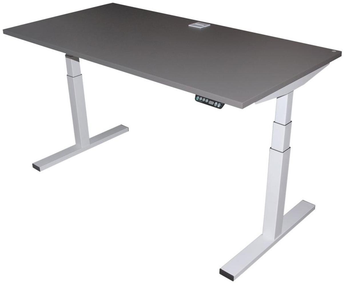 'E10' Schreibtisch höhenverstellbar, grau/ weiß, 160 x 62-130 x 80 cm Bild 1