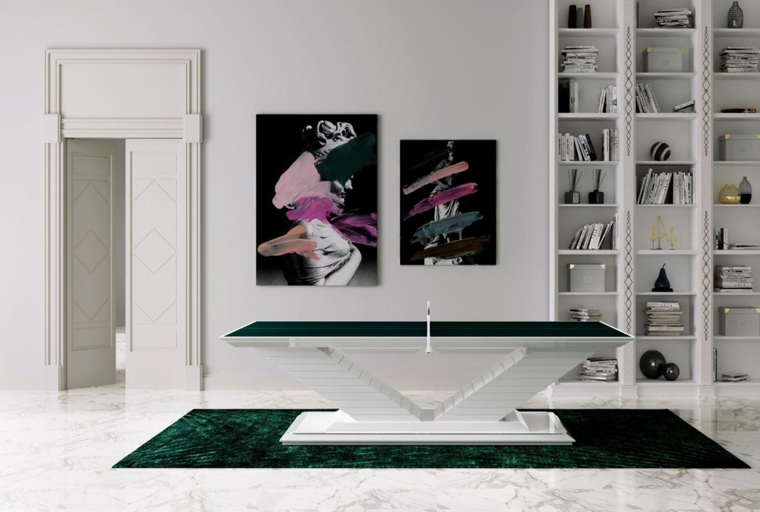 Casa Padrino Luxus Designer Indoor Tischtennisplatte Grün / Hochglanz Weiß 274 x 152,5 x H. 76 cm - Hotel Kollektion - Luxus Qualität Bild 1