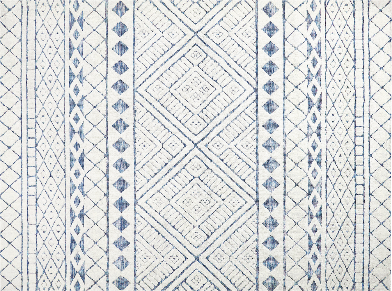 Teppich cremeweiß blau 300 x 400 cm geometrisches Muster Kurzflor MARGAND Bild 1