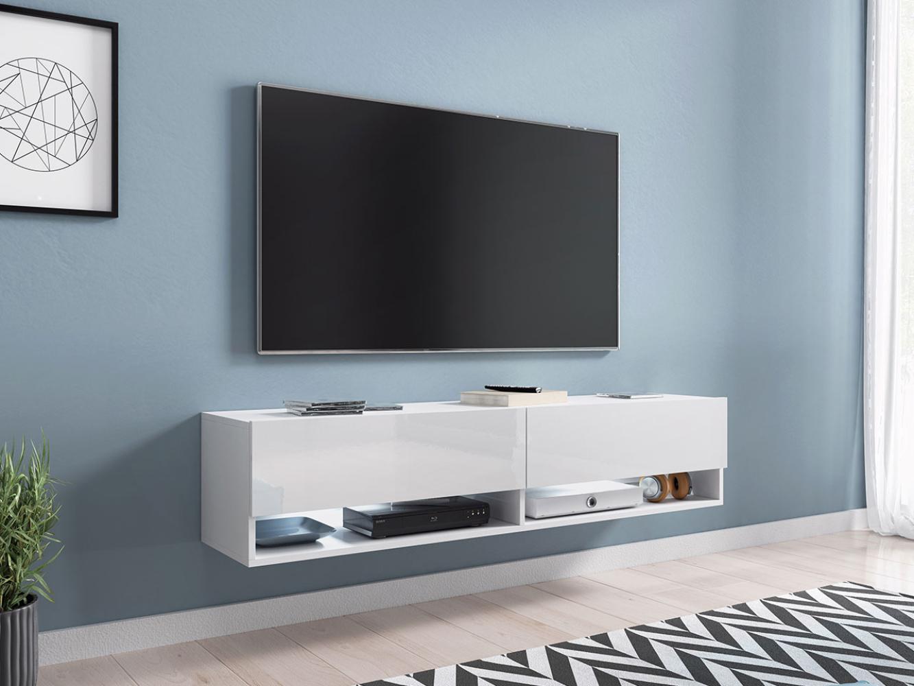 TV-Lowboard Jumbo 140, mit RGB LED Beleuchtung farbig, Farbe: Weiß / Weiß Hochglanz Bild 1