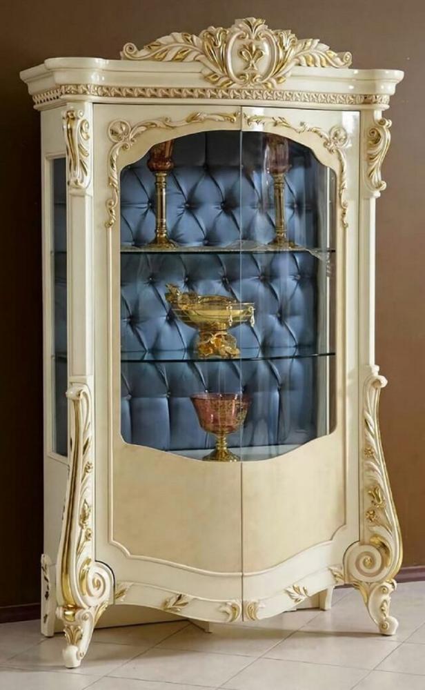 Casa Padrino Luxus Barock Vitrine Beige / Weiß / Gold / Blau - Prunkvoller Massivholz Vitrinenschrank mit 2 Glastüren - Handgefertigte Barock Möbel - Edel & Prunkvoll Bild 1