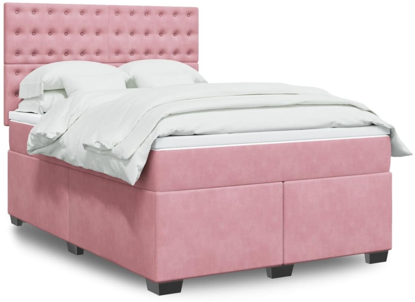 vidaXL Boxspringbett mit Matratze Rosa 140x190 cm Samt 3293223 Bild 1