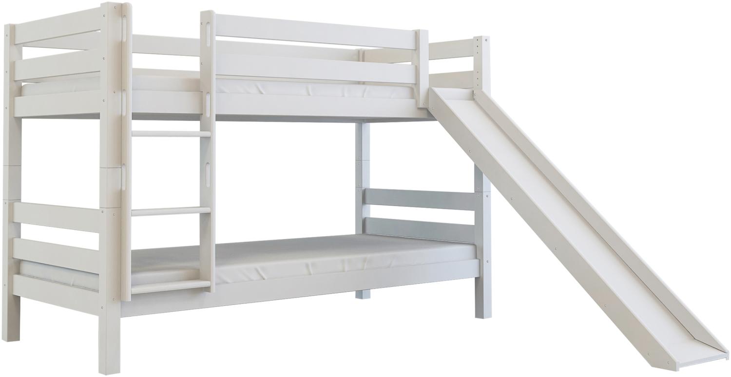 Etagenbett Kinderbett MARK 200x90 cm mit Rutsche Buchenholz massiv weiß Bild 1
