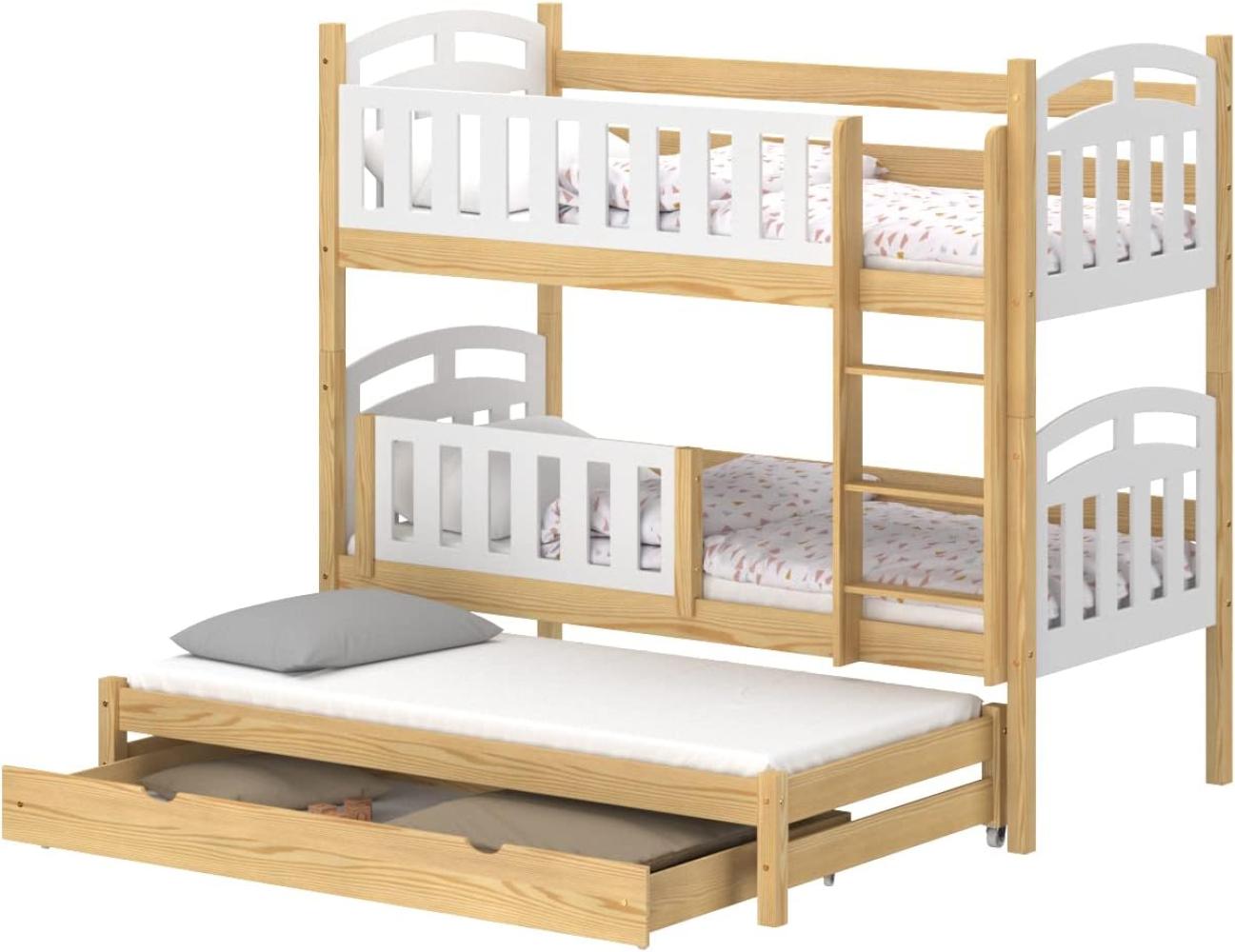 WNM Group Kinderbett mit Rausfallschutz Suzie - aus Massivholz - Etagenbetten 180x90 / 170x90 cm - Natürliche Kiefer Bild 1