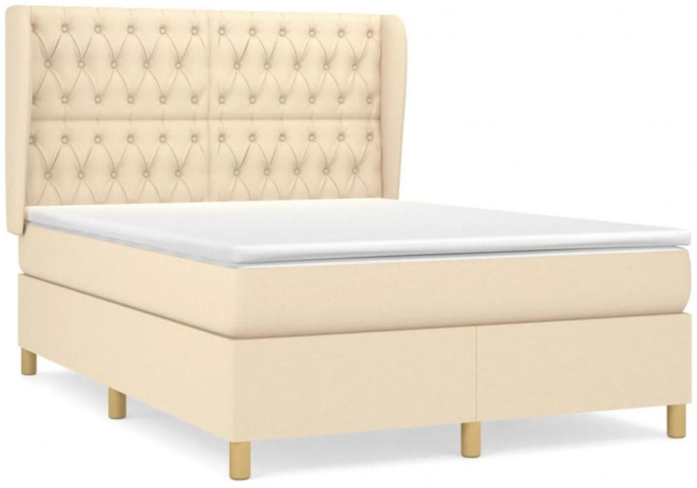 vidaXL Boxspringbett mit Matratze Creme 140x190 cm Stoff Bild 1