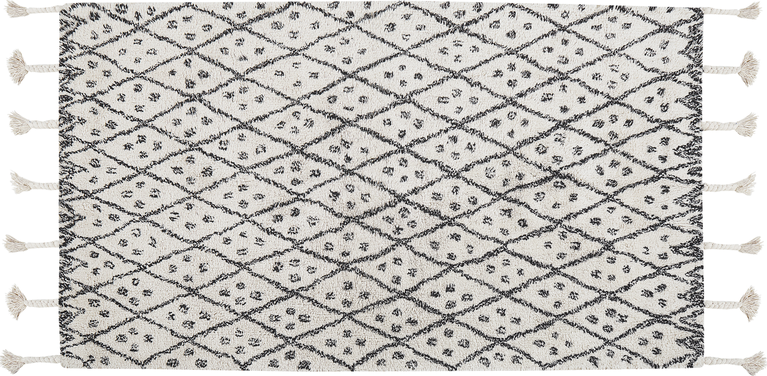 Teppich Baumwolle weiß schwarz 80 x 150 cm cm Kurzflor AGADIR Bild 1