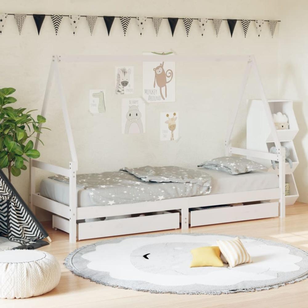 vidaXL Kinderbett mit Schubladen Weiß 80x200 cm Massivholz Kiefer Bild 1