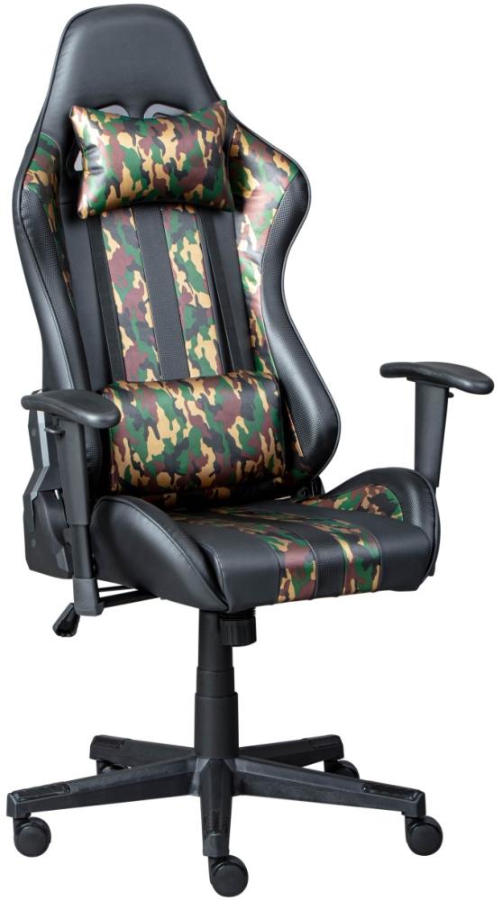 Gaming Chair Drehstuhl ACTION HERO Schwarz-Camouflage mit Armlehnen Bild 1