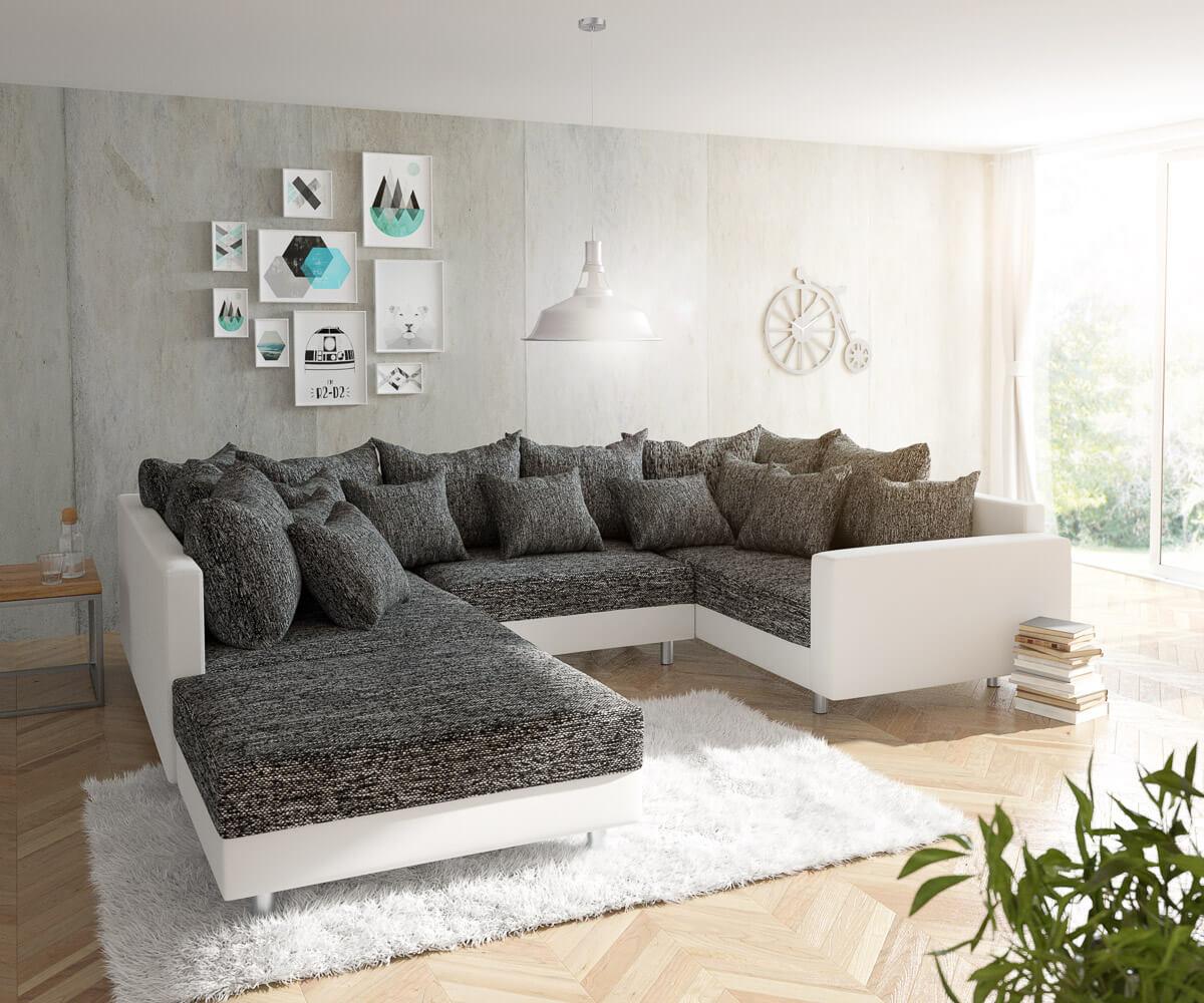 Couch Clovis Weiß/ Schwarz mit Hocker und Armlehne Wohnlandschaft Bild 1