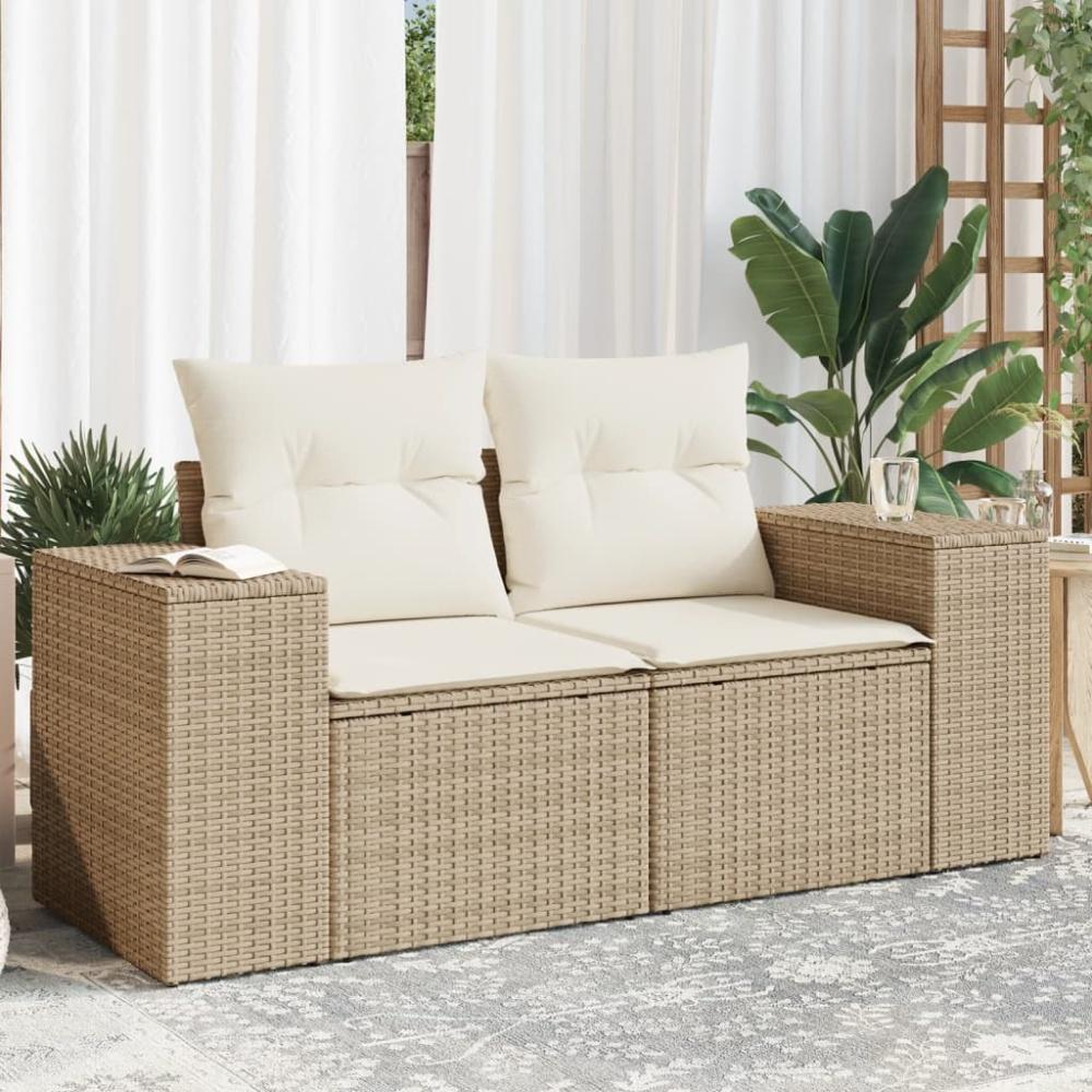 vidaXL Gartensofa mit Kissen 2-Sitzer Beige Poly Rattan Bild 1