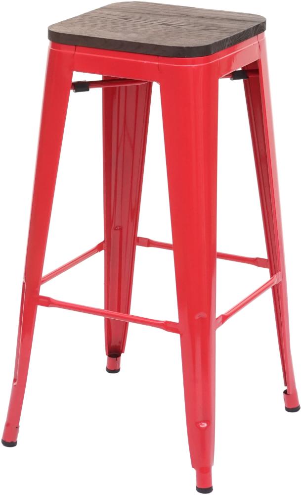 Barhocker HWC-A73 inkl. Holz-Sitzfläche, Barstuhl Tresenhocker, Metall Industriedesign stapelbar ~ rot Bild 1