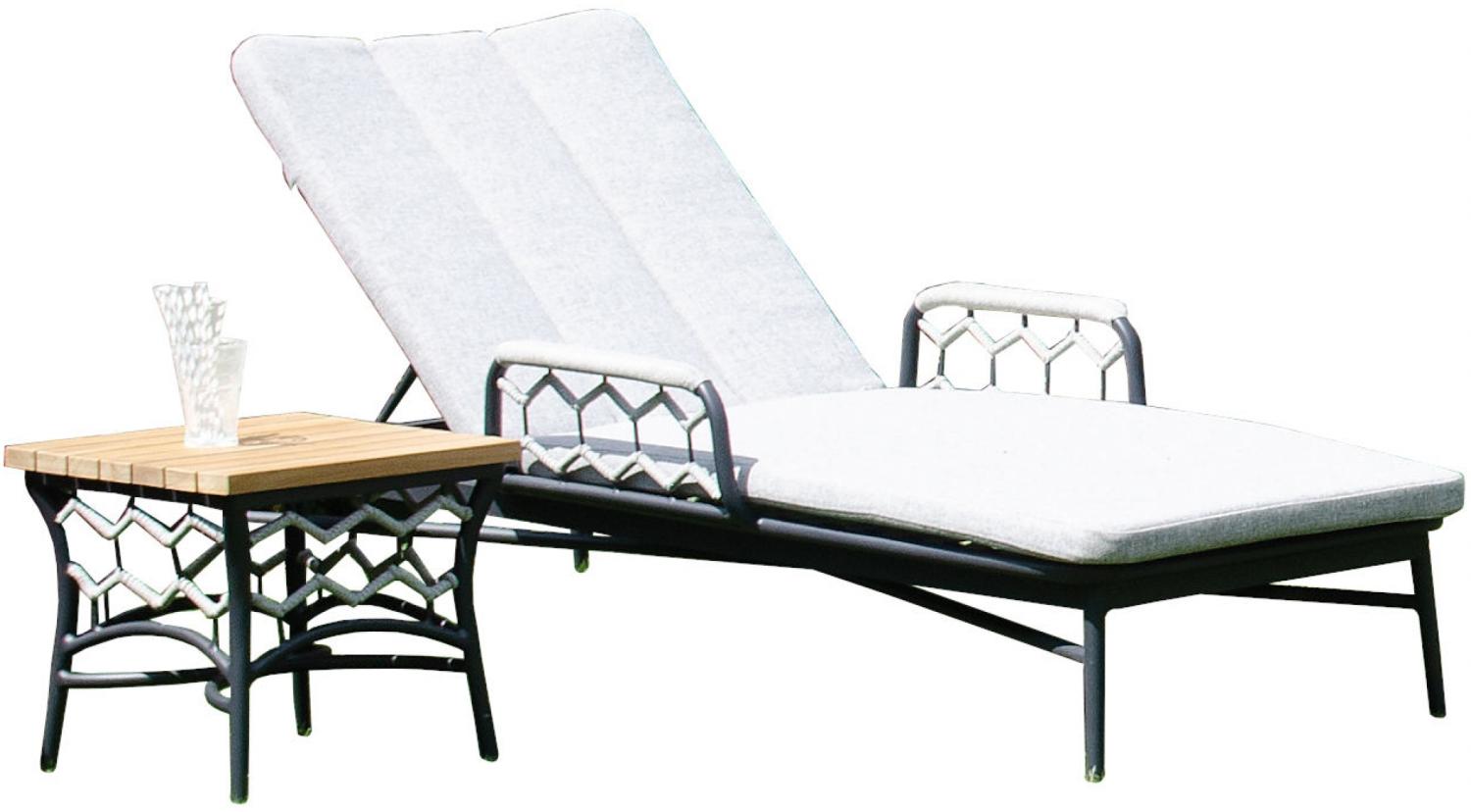 Sonnenpartner Lounge-Liege Yale mit Beistelltisch Teak/Aluminium mit Polyrope silbergrau mit Auflage Bild 1